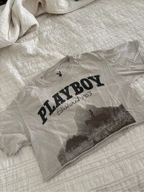 PLAYBOY Beige Graphic Tee with Black Logo